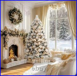 6.5FT Pre-Lit Flocked Artificial Christmas Tree with 350 Clear Lights Snow Cov 6.5FT Pre-Lit Flocked Artificial Christmas Tree with 350 Clear Lights Snow Cov