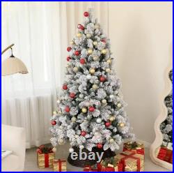 6.5FT Pre-Lit Flocked Artificial Christmas Tree with 350 Clear Lights Snow Cov 6.5FT Pre-Lit Flocked Artificial Christmas Tree with 350 Clear Lights Snow Cov