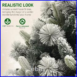 6.5FT Pre-Lit Flocked Artificial Christmas Tree with 350 Clear Lights Snow Cov 6.5FT Pre-Lit Flocked Artificial Christmas Tree with 350 Clear Lights Snow Cov