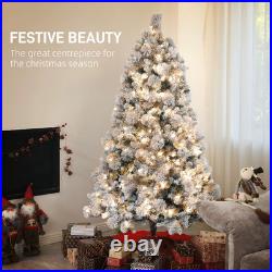 6.5FT Pre-Lit Flocked Artificial Christmas Tree with 350 Clear Lights Snow Cov 6.5FT Pre-Lit Flocked Artificial Christmas Tree with 350 Clear Lights Snow Cov