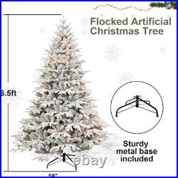 6.5FT Prelit Flocked Artificial Christmas Tree with 2356 Branch Tips& 450 Lights