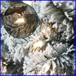 6.5FT Prelit Flocked Artificial Christmas Tree with 2356 Branch Tips& 450 Lights