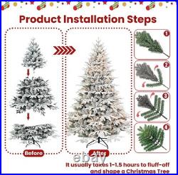 6.5FT Prelit Flocked Artificial Christmas Tree with 2356 Branch Tips& 450 Lights