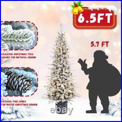 6.5 ft Pre-Lit Flocked Artificial Christmas Tree Slim pencil &350 light Outdoor