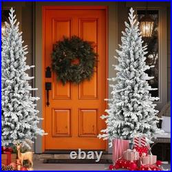 6.5 ft Pre-Lit Flocked Artificial Christmas Tree Slim pencil &350 light Outdoor