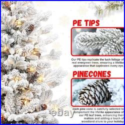 6.5 ft Pre-Lit Flocked Artificial Christmas Tree Slim pencil &350 light Outdoor