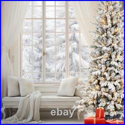 6.5 ft Pre-Lit Flocked Artificial Christmas Tree Slim pencil &350 light Outdoor