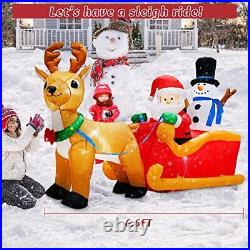 6.6FT Long Christmas Inflatables Santa Claus & Snowman on Sleigh with Reindeer