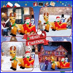 6.6FT Long Christmas Inflatables Santa Claus & Snowman on Sleigh with Reindeer