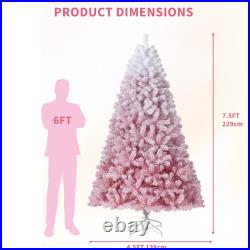 6/7.5/9ft Pre-Lit Pink Christmas Tree Ombre Flocked Artificial Tree with Lights