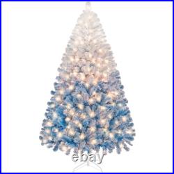 6/7.5ft Pre-lit Flocked Artificial Christmas Tree with Metal Foldable Stand