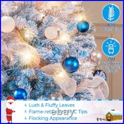 6/7.5ft Pre-lit Flocked Artificial Christmas Tree with Metal Foldable Stand