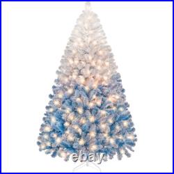 6/7.5ft Pre-lit Flocked Artificial Christmas Tree with Metal Foldable Stand