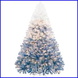 6/7.5ft Pre-lit Flocked Artificial Christmas Tree with Metal Foldable Stand