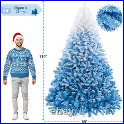 6/7.5ft Pre-lit Flocked Artificial Christmas Tree with Metal Foldable Stand