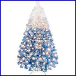 6/7.5ft Pre-lit Flocked Artificial Christmas Tree with Metal Foldable Stand