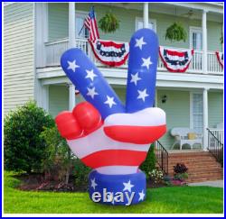 6' Air Blown Self-Inflatable Lighted Patriotic 4th of July USA Peace Hand 6' Air Blown Self-Inflatable Lighted Patriotic 4th of July USA Peace Hand