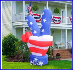 6' Air Blown Self-Inflatable Lighted Patriotic 4th of July USA Peace Hand 6' Air Blown Self-Inflatable Lighted Patriotic 4th of July USA Peace Hand
