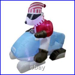 6' Airblown Animated Inflatable Polar Bear Driving Snow Mobile