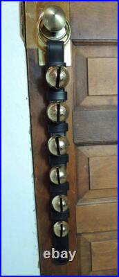 6 Classic Solid Brass Sleigh Bells LEATHER STRAP AMISH HANDMADE NEW
