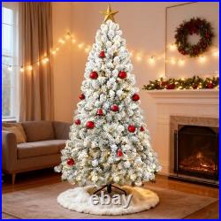 6 FT PreLit Flocked Christmas Tree White Artificial Xmas Trees With 300 Lights