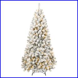 6 FT PreLit Flocked Christmas Tree White Artificial Xmas Trees With 300 Lights