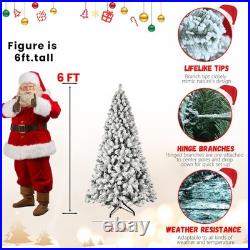 6 FT PreLit Flocked Christmas Tree White Artificial Xmas Trees With 300 Lights