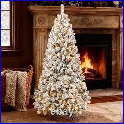 6 FT PreLit Flocked Christmas Tree White Artificial Xmas Trees With 300 Lights