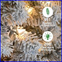 6 FT PreLit Flocked Christmas Tree White Artificial Xmas Trees With 300 Lights