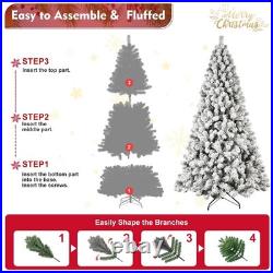 6 FT PreLit Flocked Christmas Tree White Artificial Xmas Trees With 300 Lights