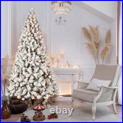 6 FT PreLit Flocked Christmas Tree White Artificial Xmas Trees With 300 Lights