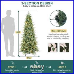 6 FT Prelit Artificial Skinny Christmas Tree, Blue Spruce Slim Pencil Xmas Tre