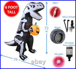 6 FT Tall Halloween Inflatable Skeleton Dinosaur Tyrannosaurus T-Rex Pumpkin L