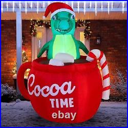 6 FT Tall Inflatable Dinosaur in a Huge Mug Christmas Inflatable Yard Decor