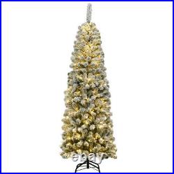 6 Feet Pre-lit Snow Flocked Artificial Pencil Christmas Tree with 250 LED Lights 6 Feet Pre-lit Snow Flocked Artificial Pencil Christmas Tree with 250 LED Lights