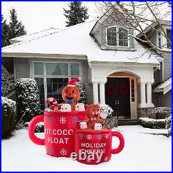 6 Foot Inflatable Hot Cocoa Mug Float Cups with Holiday Gingerbread Man & Woman