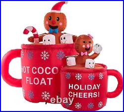 6 Foot Inflatable Hot Cocoa Mug Float Cups with Holiday Gingerbread Man & Woman