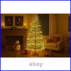 6 Ft Artificial Full Christmas Tree Includes LED Lights & Metal Stand Xmas Decor