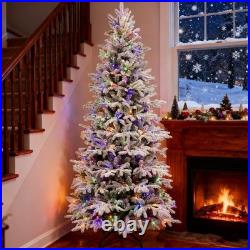 6 Ft Artificial Snow Flocked Christmas Tree Prelit & Multicolored Lights 9 Mode