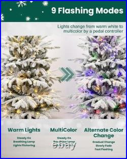 6 Ft Artificial Snow Flocked Christmas Tree Prelit & Multicolored Lights 9 Mode