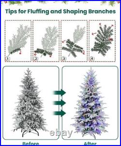 6 Ft Artificial Snow Flocked Christmas Tree Prelit & Multicolored Lights 9 Mode
