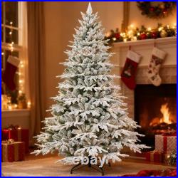 6 Ft Prelit Flocked Christmas Tree Artificial Frosted Fir Tree With 400 lights