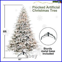 6 Ft Prelit Flocked Christmas Tree Artificial Frosted Fir Tree With 400 lights