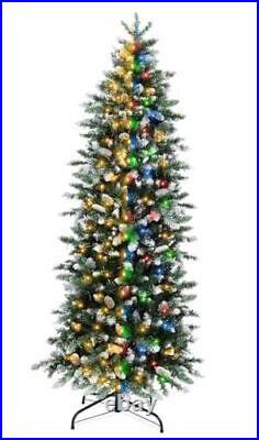 6 Ft Prelit Flocked Pencil Christmas Tree Artificial Fraser Fir Skinny Slim