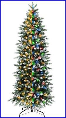 6 Ft Prelit Flocked Pencil Christmas Tree Artificial Fraser Fir Skinny Slim