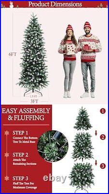 6 Ft Prelit Flocked Pencil Christmas Tree Artificial Fraser Fir Skinny Slim