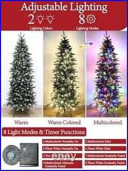 6 Ft Prelit Flocked Pencil Christmas Tree Artificial Fraser Fir Skinny Slim