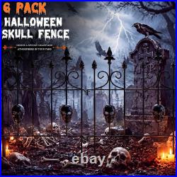 6 Pack Halloween Skull Fence for Garden Outdoor Halloween Spooky Gothic Yard Dec