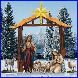 6 Pcs Christmas Outdoor Nativity Set 6.7ft Large Manger Christmas Yard Signs