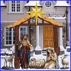 6 Pcs Christmas Outdoor Nativity Set 6.7ft Large Manger Christmas Yard Signs